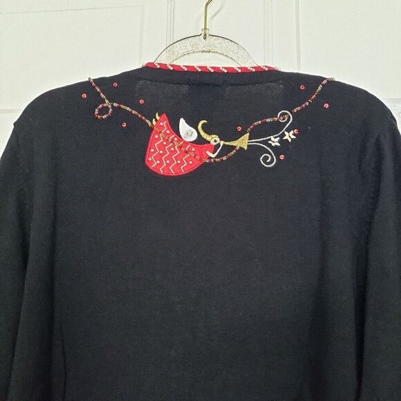 Berek Christmas Cardigan Womens Size Medium Black Vintage Nutcracker Beaded - Picture 10 of 14